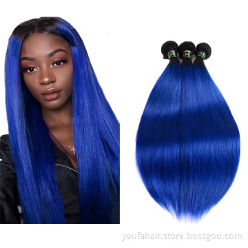 Dropshipping 100% Brazilian Virgin Human Hair Ombre Color 1b/blue Hair Bundles Mink Raw Cuticle Aligned Straight Hair Extension